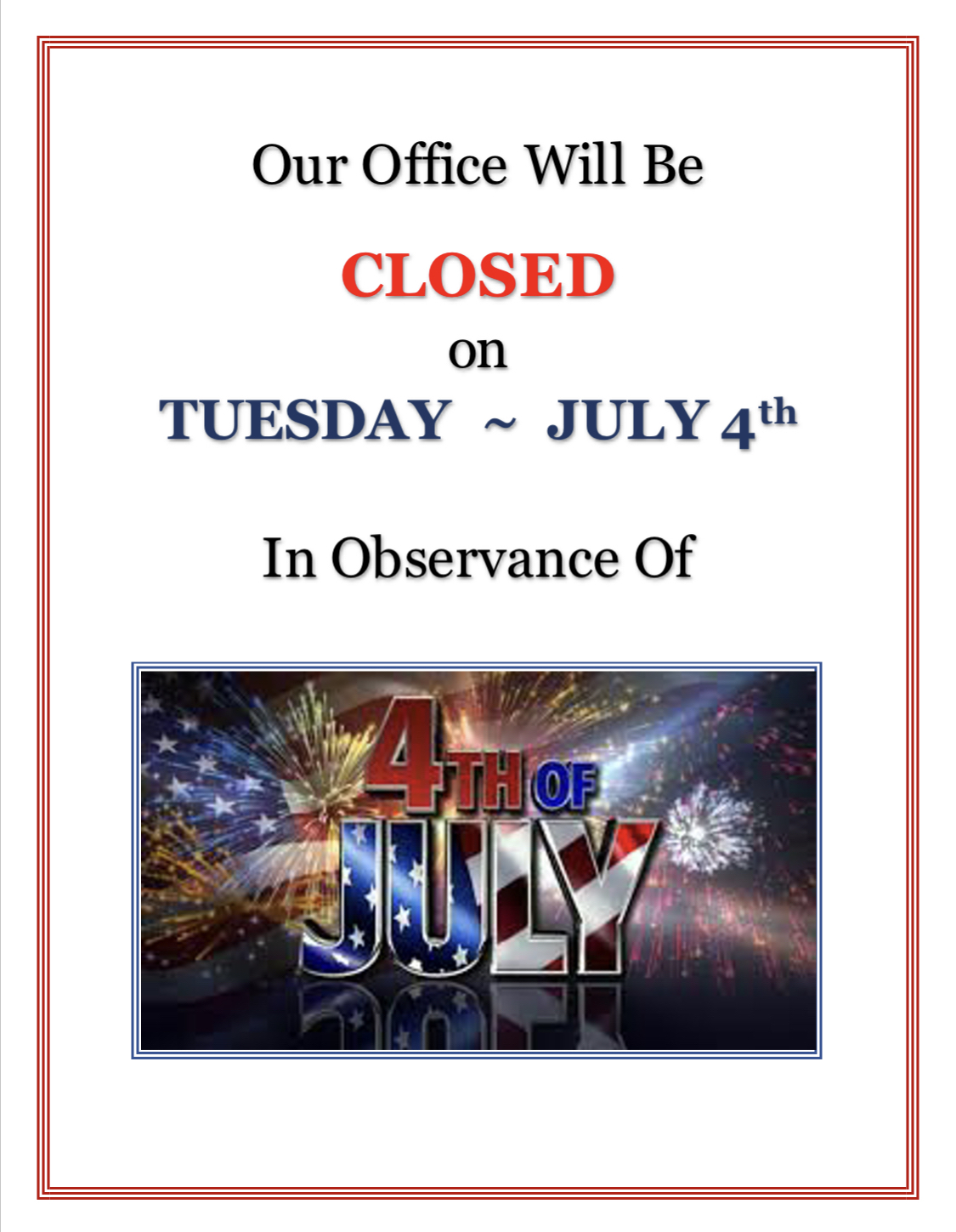 Office CLOSED for Independence Day! NVCCF